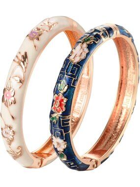 Colorful Cloisonne Butterfly Cuff Bracelet | Enameled Floral Bangle for Women